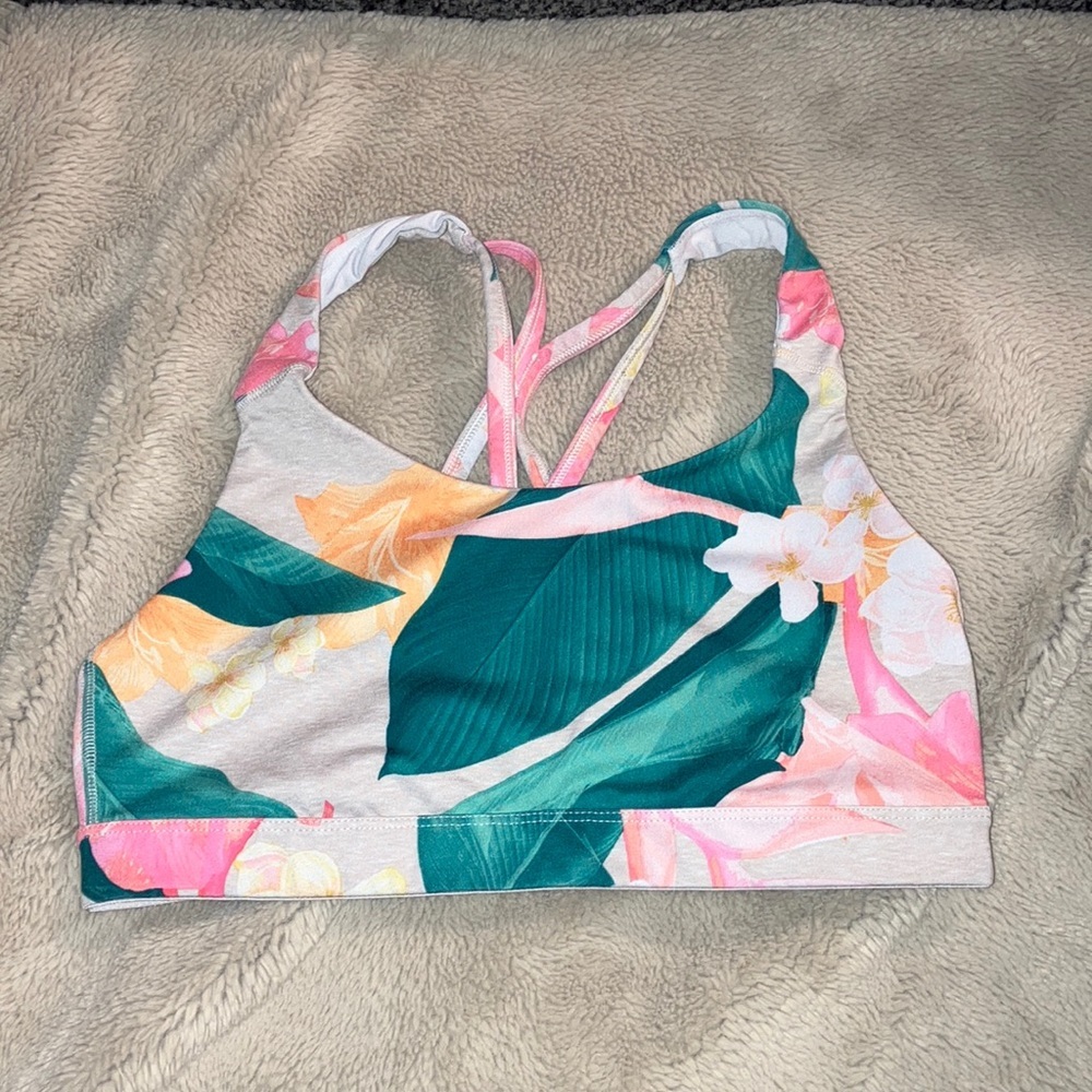 Old Navy Floral Tropical Print Sports Bra in Teal, Pink & Yellow